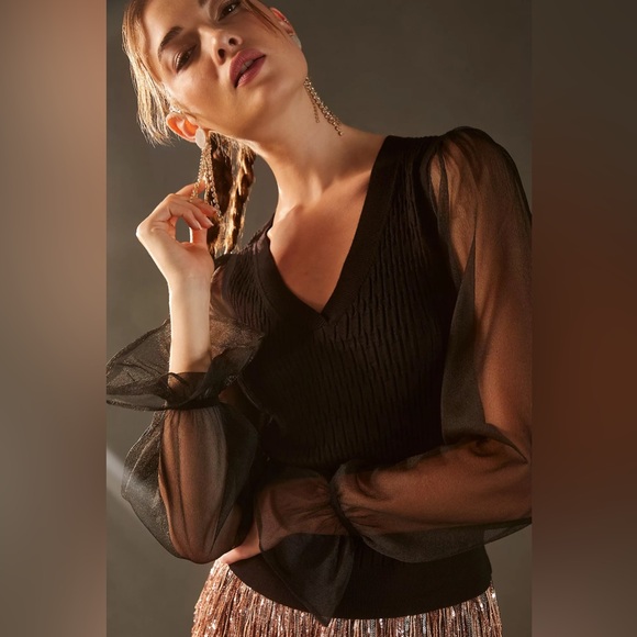 Anthropologie Maeve Sheer-Sleeve Sweater - Picture 5 of 11